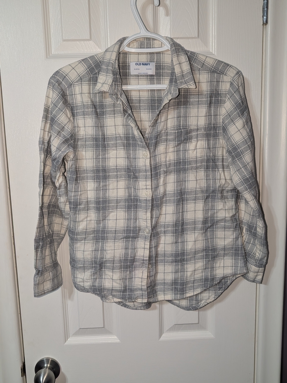 Old Navy Kid's White and Gray Plaid Button-Down Shirt